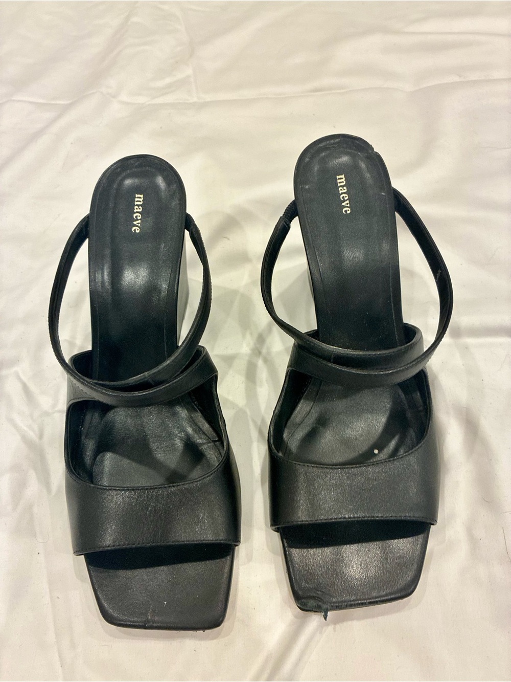 Maeve Black Square-Toe Double-Strap Heeled Sandals